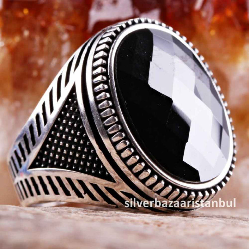 925 Sterling Silver Special Black Onyx Stone Mens Ring silverbazaaristanbul 