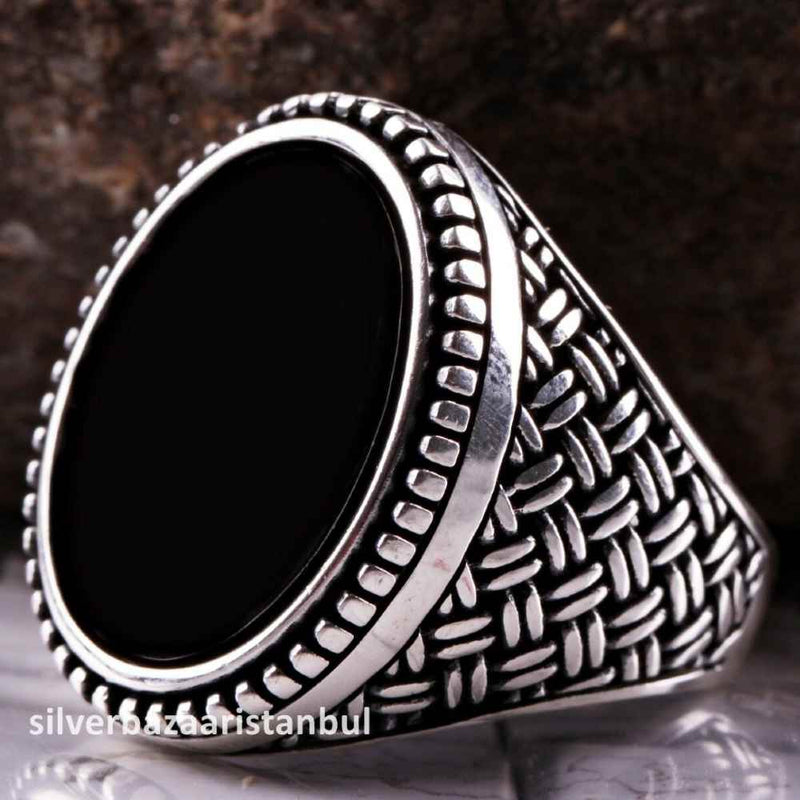 925 Sterling Silver Special Black Onyx Stone Mens Ring silverbazaaristanbul 