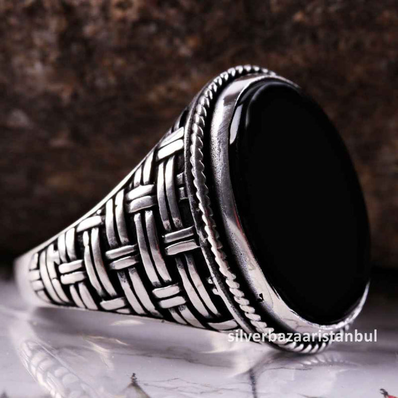 925 Sterling Silver Special Black Onyx Stone Mens Ring silverbazaaristanbul 