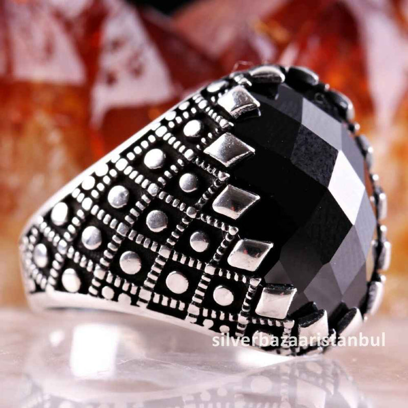 925 Sterling Silver Special Black Onyx Stone Mens Ring silverbazaaristanbul 