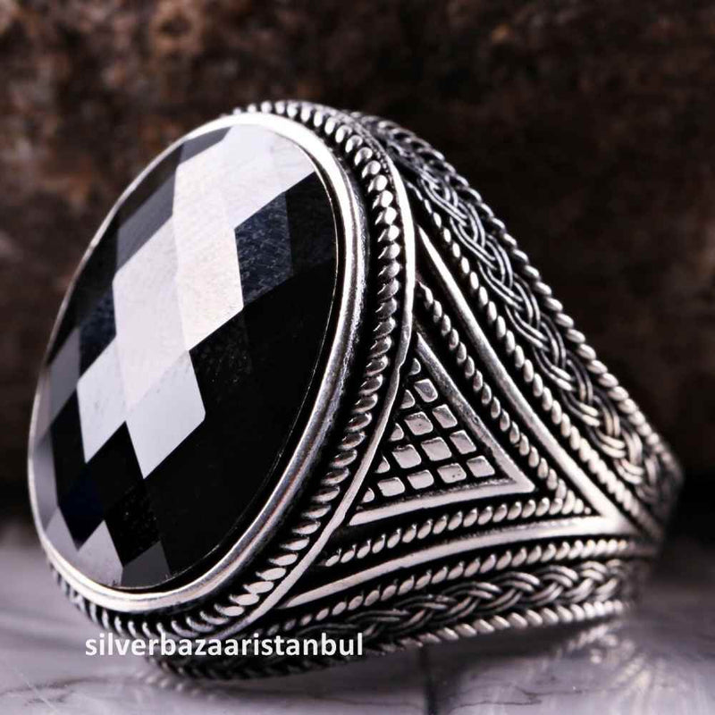 925 Sterling Silver Special Black Onyx Stone Mens Ring silverbazaaristanbul 