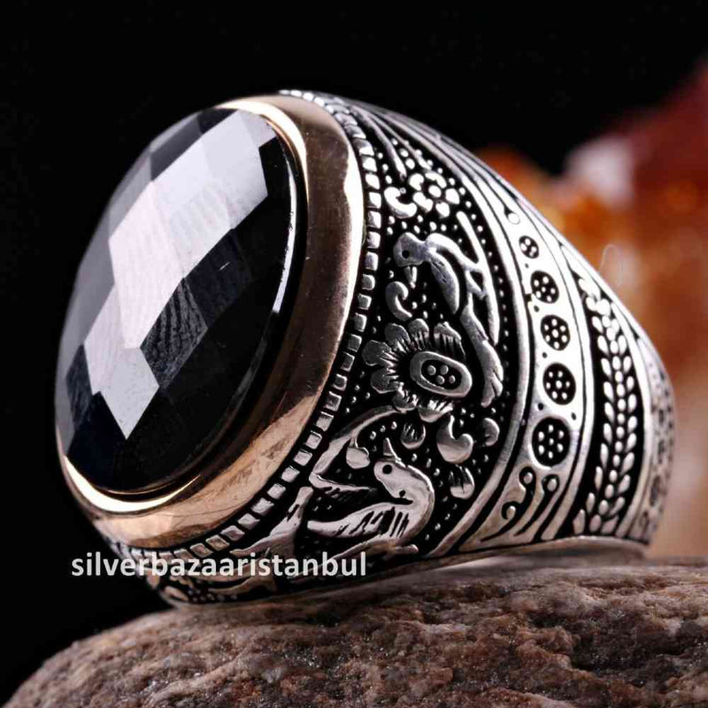925 Sterling Silver Special Black Onyx Stone Mens Ring silverbazaaristanbul 