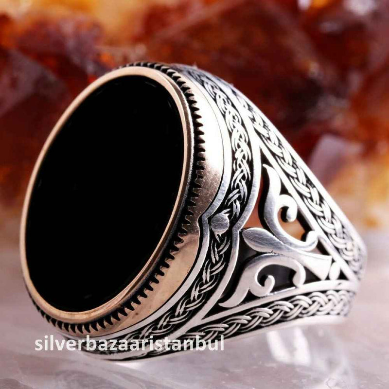 925 Sterling Silver Special Black Onyx Stone Mens Ring silverbazaaristanbul 