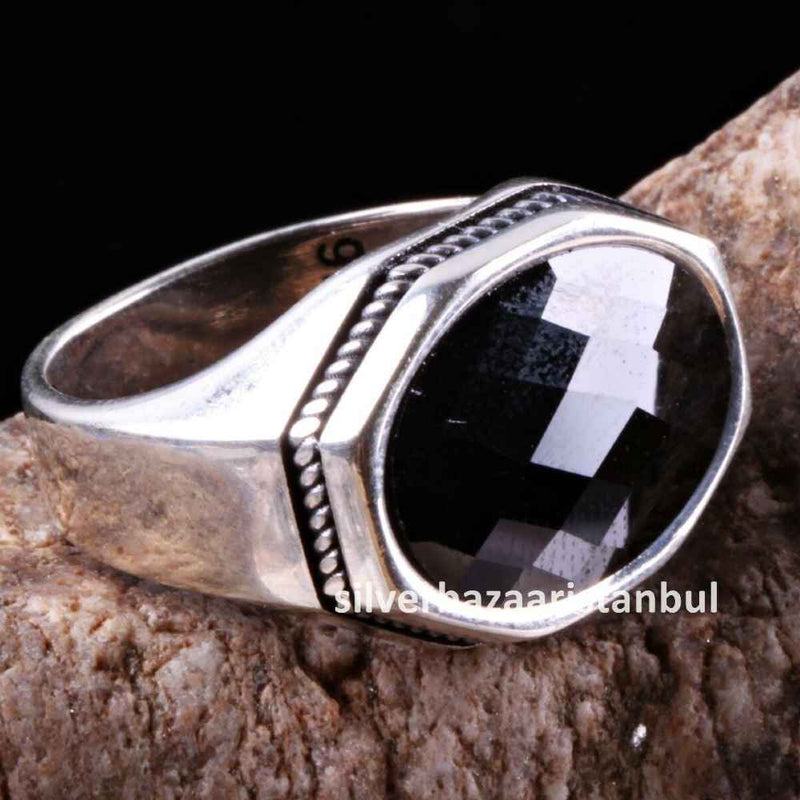 925 Sterling Silver Special Black Onyx Stone Mens Ring silverbazaaristanbul 
