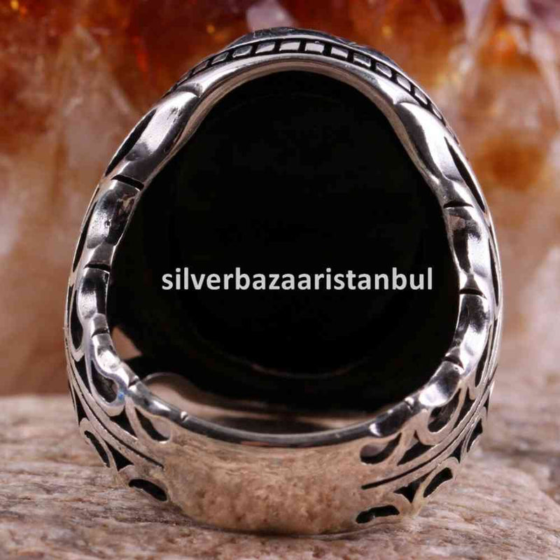 925 Sterling Silver Special Black Onyx Stone Mens Ring silverbazaaristanbul 