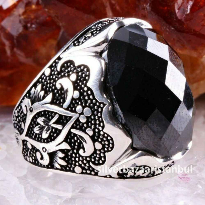 925 Sterling Silver Special Black Onyx Stone Mens Ring silverbazaaristanbul 