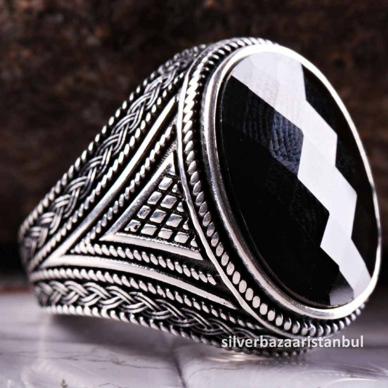 925 Sterling Silver Special Black Onyx Stone Mens Ring silverbazaaristanbul 