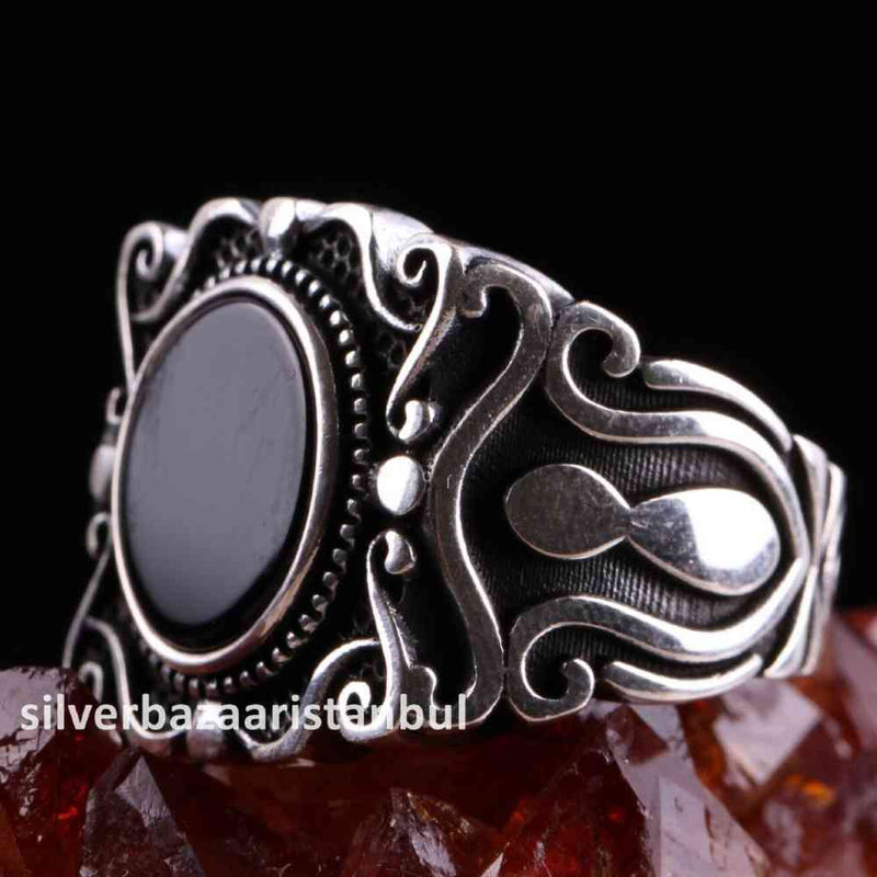 925 Sterling Silver Special Black Onyx Stone Mens Ring silverbazaaristanbul 