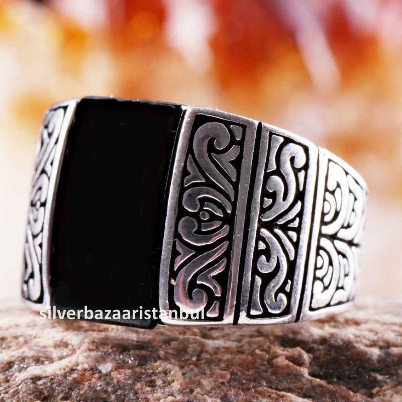 925 Sterling Silver Special Black Onyx Stone Mens Ring silverbazaaristanbul 