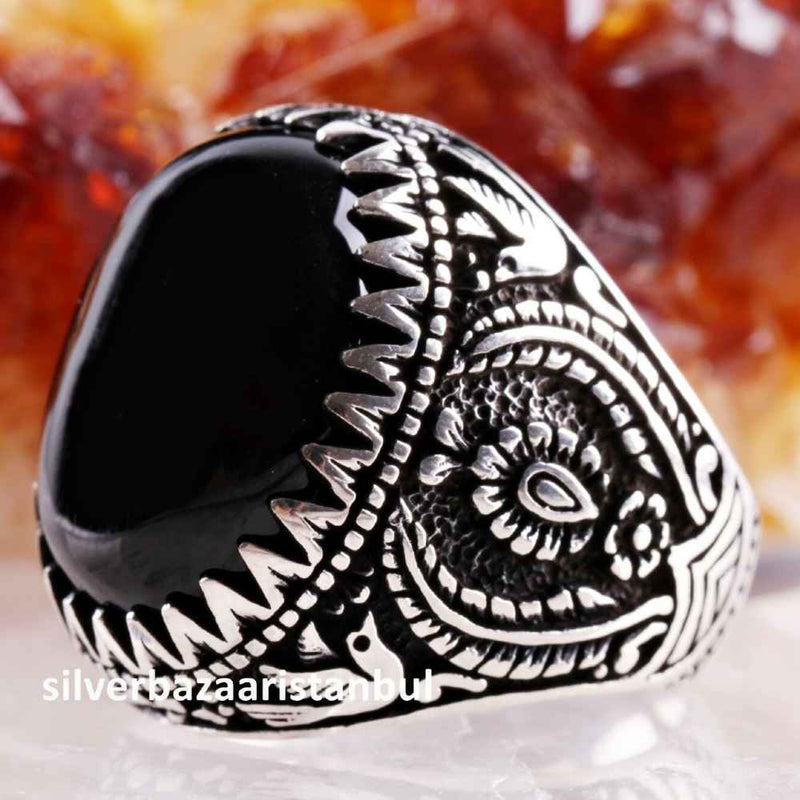 925 Sterling Silver Special Black Onyx Stone Mens Ring silverbazaaristanbul 