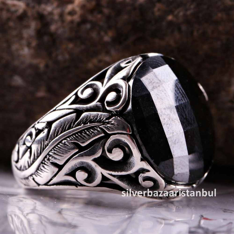 925 Sterling Silver Special Black Onyx Stone Mens Ring silverbazaaristanbul 