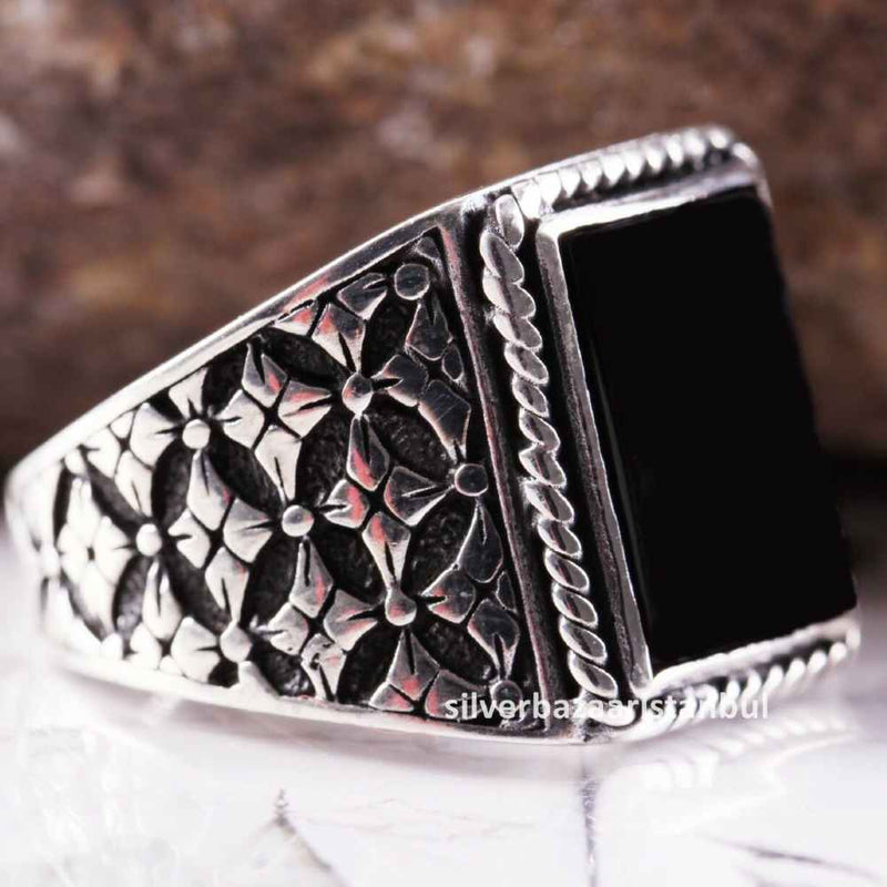 925 Sterling Silver Special Black Onyx Stone Mens Ring silverbazaaristanbul 
