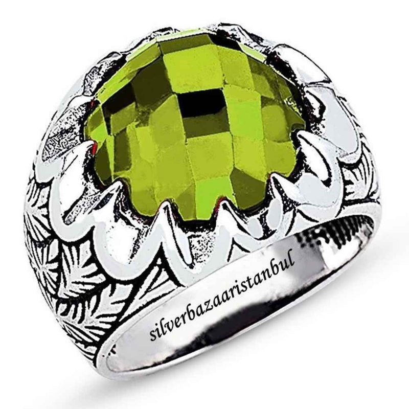 925 Sterling Silver Special Luxury Peridot Stone Mens Ring silverbazaaristanbul 