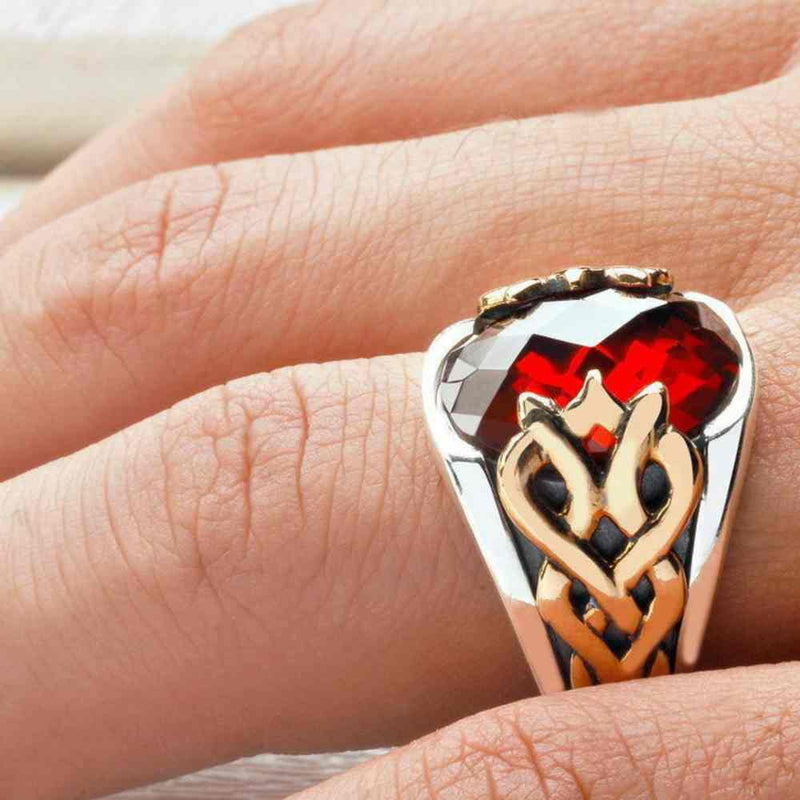 925 Sterling Silver Special Luxury Ruby Stone Mens Ring silverbazaaristanbul 