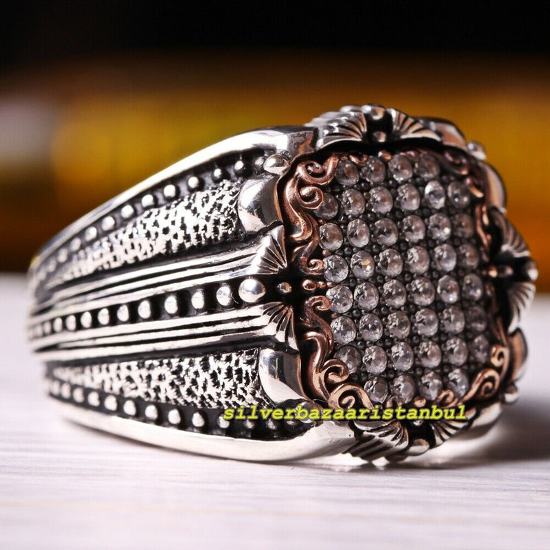 925 Sterling Silver Special White Zircon Stone Mens Ring silverbazaaristanbul 