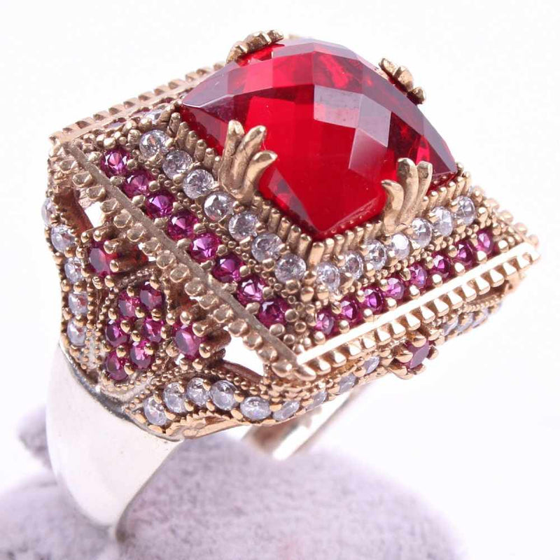 925 Sterling Silver Square Ruby Stone Luxury Ladies Women Ring silverbazaaristanbul 