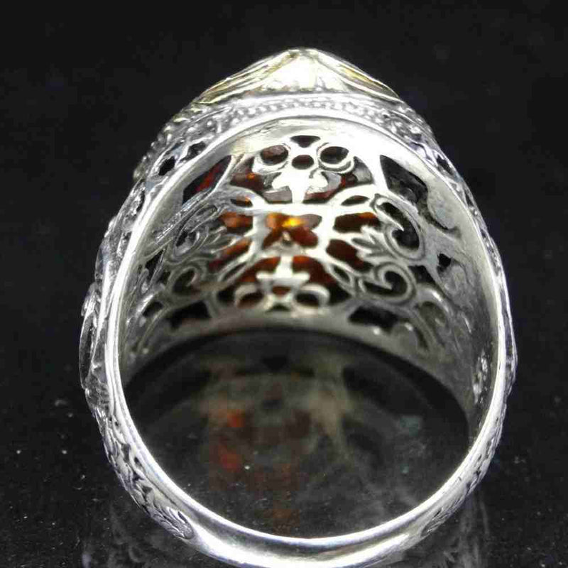 925 Sterling Silver Stylish Amber Stone Mens Ring silverbazaaristanbul 
