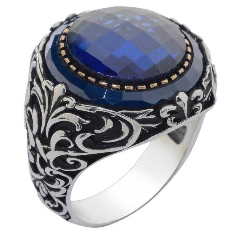 925 Sterling Silver Stylish Sapphire Stone Mens Ring silverbazaaristanbul 