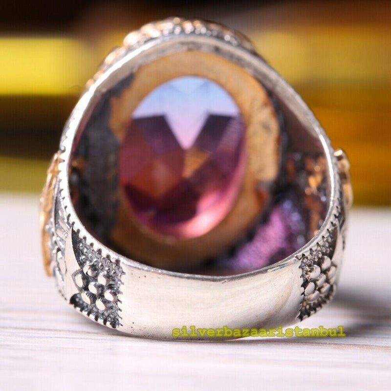 925 Sterling Silver Tourmaline and Black Onyx Stone Mens Ring silverbazaaristanbul 