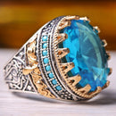 925 Sterling Silver Tourmaline and Turquoise Multi Stone Mens Ring silverbazaaristanbul 