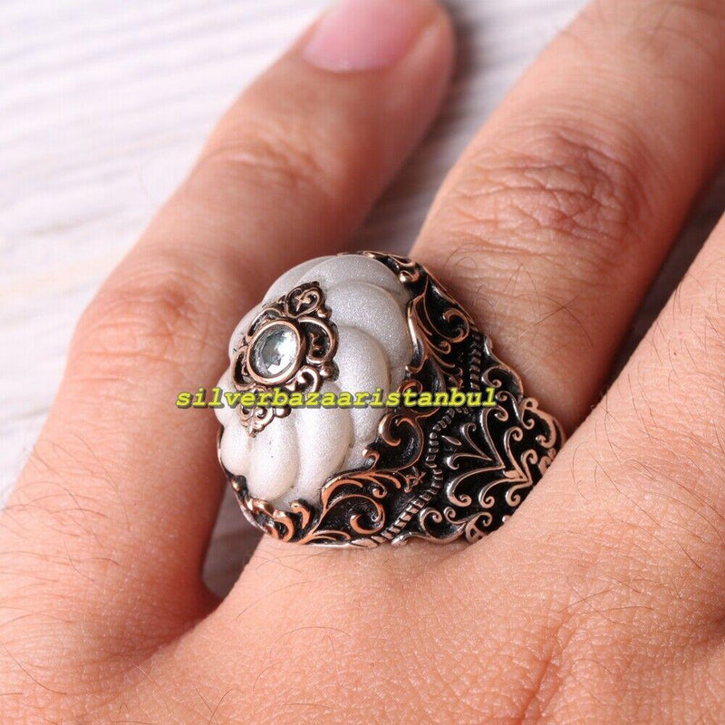 Agate Aqeeq 925 Silver Men's Ring. Man Jewellery Stamped With Silver Stamp  925 All Sizes Are