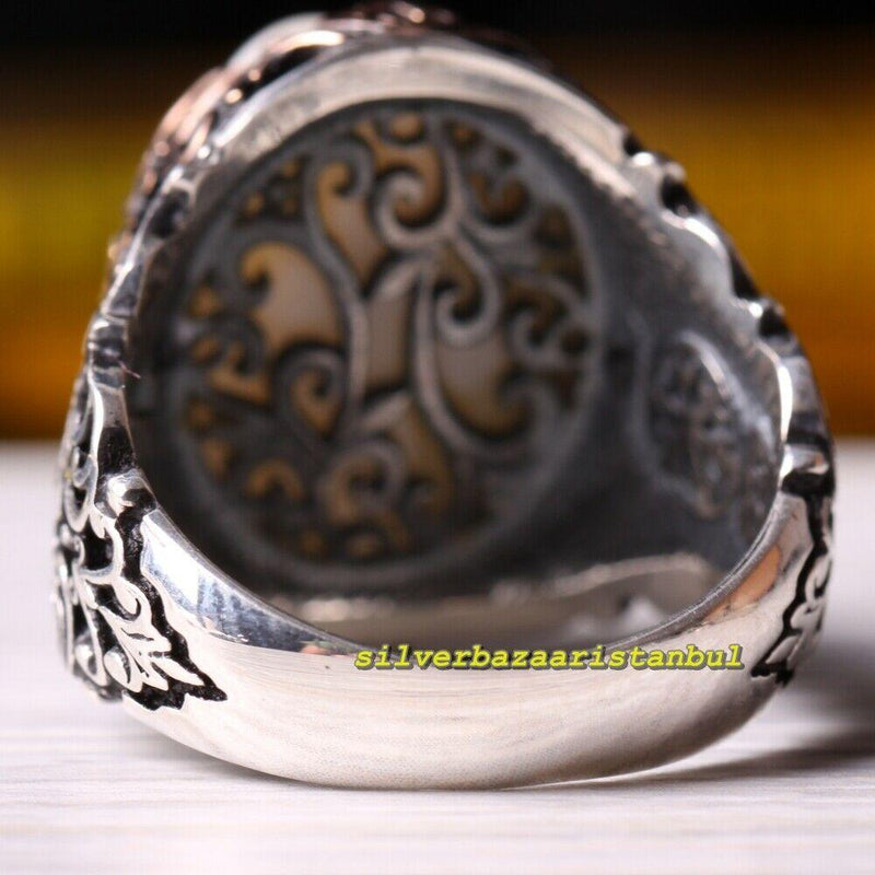 One of a Kind Green Aqeeq Silver Ring No:4 | Boutique Ottoman Exclusive