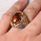 925 Sterling Silver with Fossil Amber and Citrine Stone Mens Ring silverbazaaristanbul 