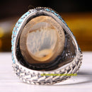 925 Sterling Silver Yemeni Agate Aqeeq and Turquoise Stone Mens Ring silverbazaaristanbul 