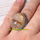 925 Sterling Silver Yemeni Agate Aqeeq and Turquoise Stone Mens Ring silverbazaaristanbul 