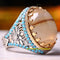 925 Sterling Silver Yemeni Agate Aqeeq and Turquoise Stone Mens Ring silverbazaaristanbul 