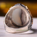 925 Sterling Silver Yemeni Agate Aqeeq Stone Scorpion Mens Ring silverbazaaristanbul 