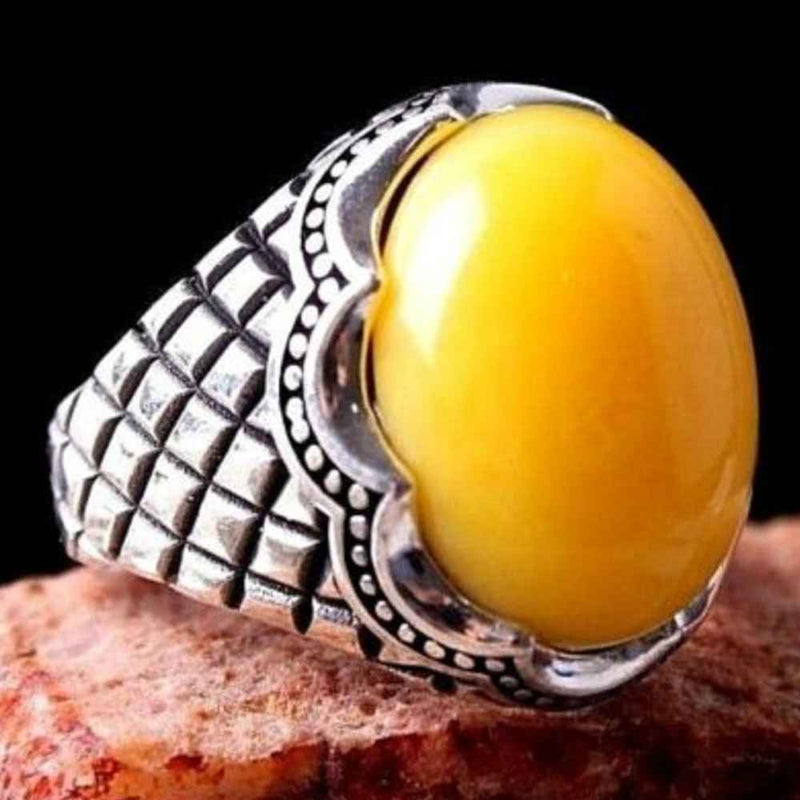 Agate Yellow Stone 925 Sterling Silver Mens Ring silverbazaaristanbul 