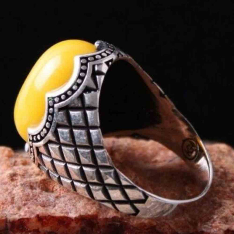Agate Yellow Stone 925 Sterling Silver Mens Ring silverbazaaristanbul 