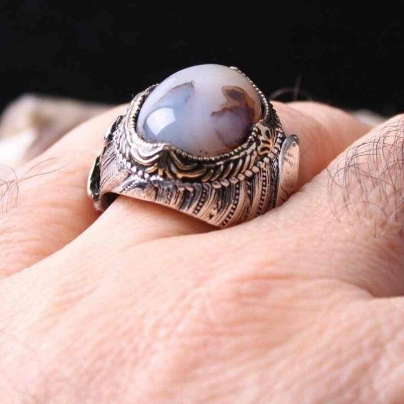Agate Yemeni Stone 925 Sterling Silver Mens Ring silverbazaaristanbul 