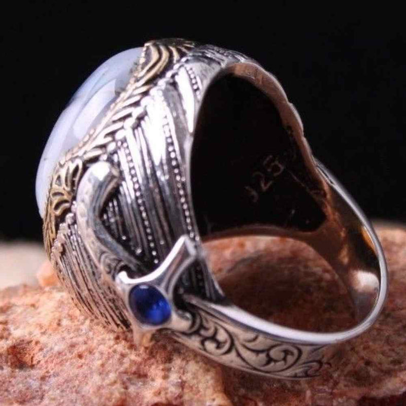 Agate Yemeni Stone 925 Sterling Silver Mens Ring silverbazaaristanbul 
