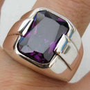 Amethyst with Simple Stone 925 Sterling Silver Mens Ring silverbazaaristanbul 