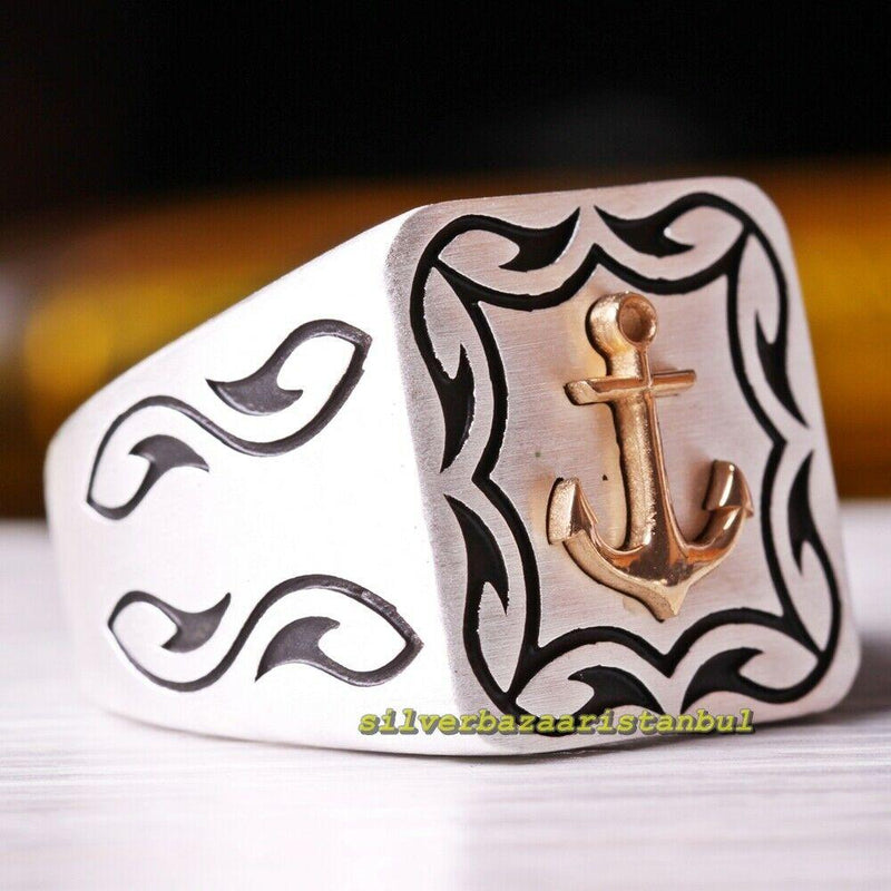 Anchor Design No Stone Handmade Luxury 925 Sterling Silver Mens Ring silverbazaaristanbul 
