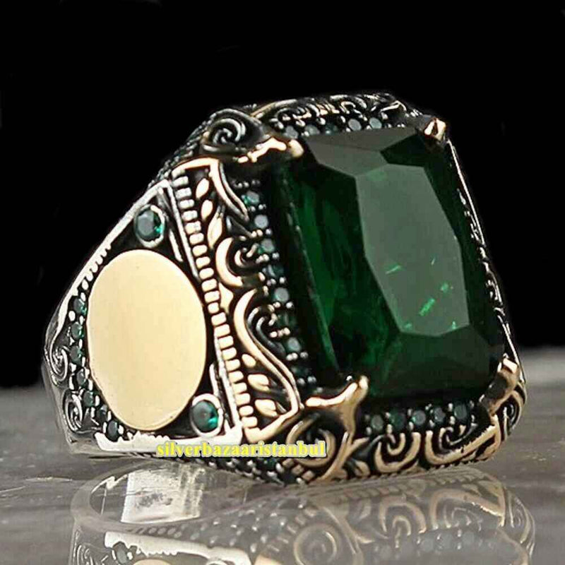 Angular Emerald Nice Handmade 925 Sterling Silver Original Mens Ring silverbazaaristanbul 