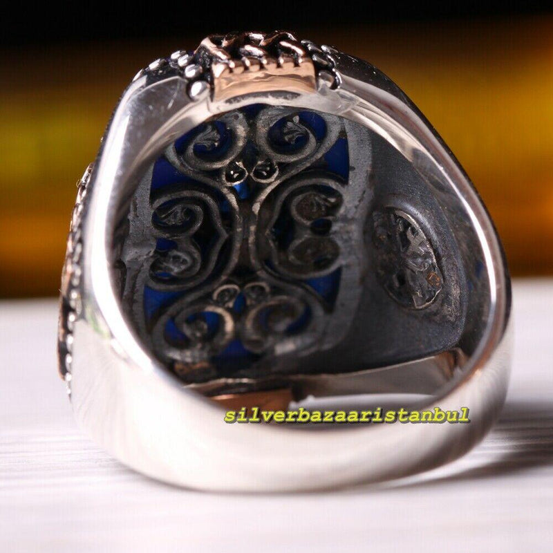 Antique Handmade 925 Sterling Silver Sapphire Stone Mens Ring silverbazaaristanbul 