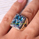 Aquamarine and Amethyst Stone Luxury 925 Sterling Silver Mens Ring silverbazaaristanbul 