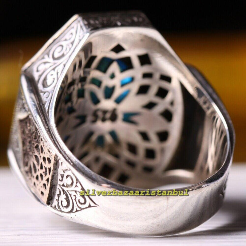 Aquamarine and Turquoise Stone 925 Sterling Silver Mens Ring silverbazaaristanbul 