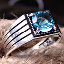 Aquamarine Stone Turkish Jewelry 925 Sterling Silver Mens Ring silverbazaaristanbul 