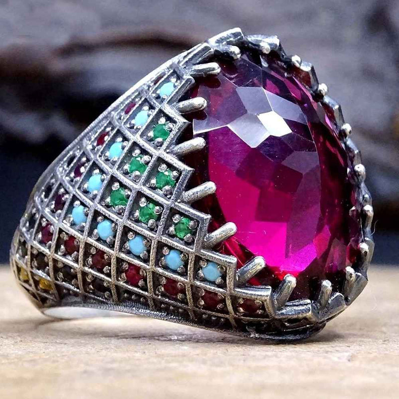 Art of Pinning Multi Stone Luxury 925 Sterling Silver Mens Ring silverbazaaristanbul 