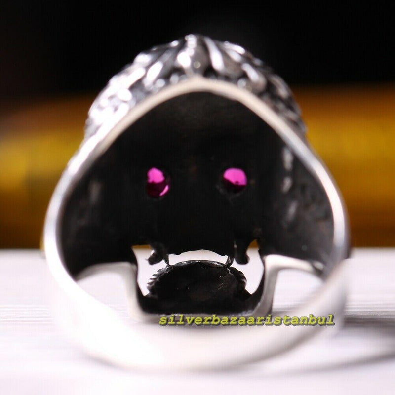Authentic Skull Gothic Ruby Stone 925 Sterling Silver Mens Ring silverbazaaristanbul 