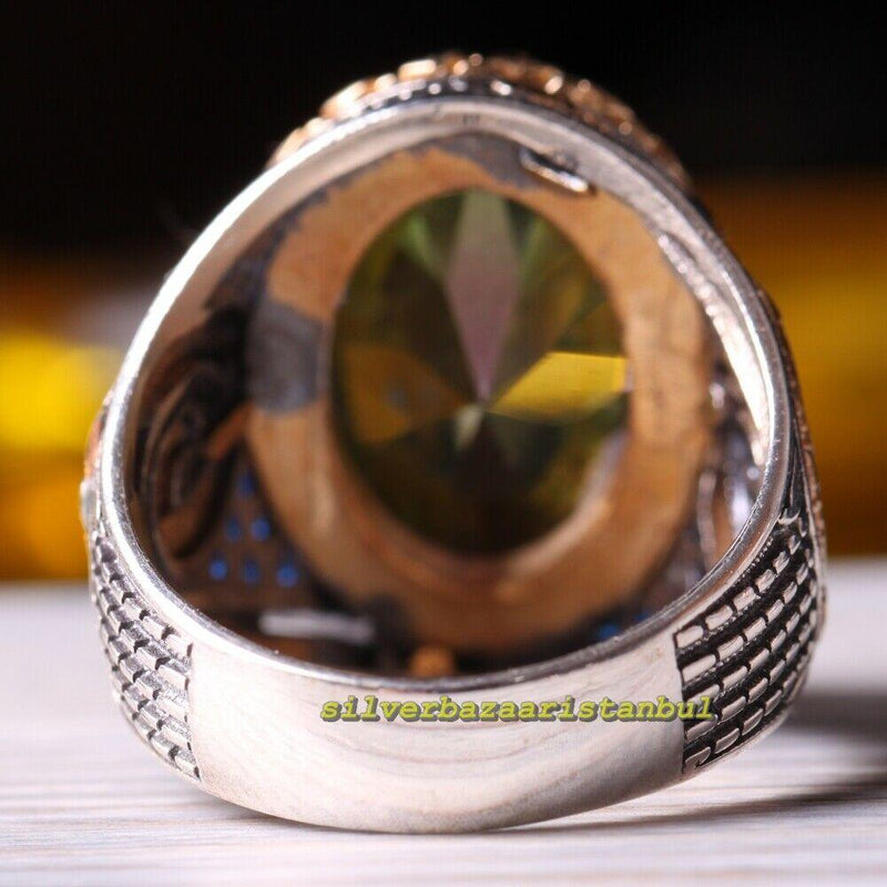 Best Tourmaline and Sapphire Luxury 925 Sterling Silver Mens Ring silverbazaaristanbul 