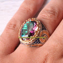 Best Tourmaline and Sapphire Luxury 925 Sterling Silver Mens Ring silverbazaaristanbul 