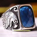 Big Eye Eagle Style Handmade 925 Sterling Silver Sapphire Mens Ring silverbazaaristanbul 