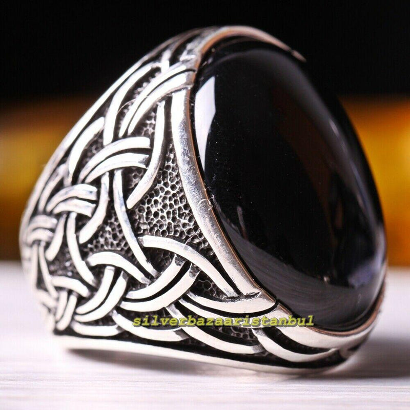 Big Heavy Natural Black Onyx Stone New 925 Sterling Silver Mens