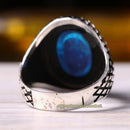 Blue Aquamarine Stone 925 Sterling Silver Mens Ring silverbazaaristanbul 