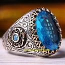 Bright Aquamarine Stone Turkish Jewelry 925 Sterling Silver Mens Ring silverbazaaristanbul 